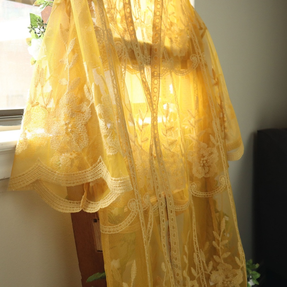 Blue Rain Mustard Floral Kimono  Duster